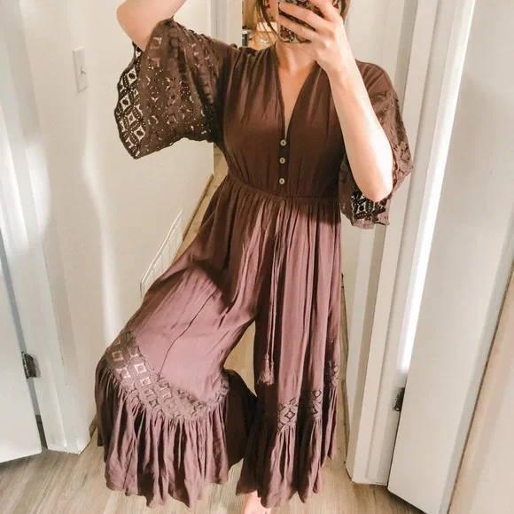Chocolate Brown Boho Jumpsuit - Picture 2 of 7
